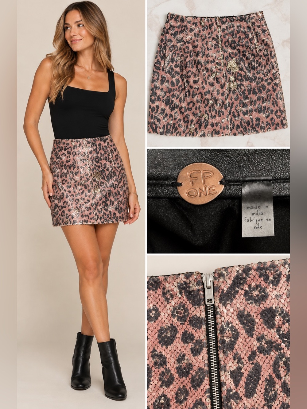 ✨ Free People FP One Sequin Leopard Mini Skirt Size S/6 • MSRP $128 🐆💖✨